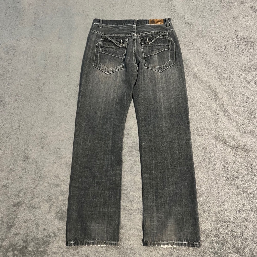 Y2K Nostic Mens Faded Black Grunge Straight Leg Jeans Streetwear 32x31